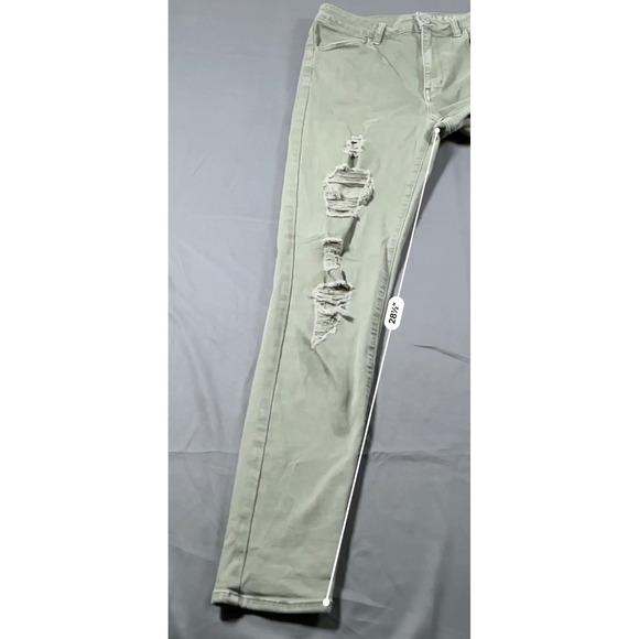 American Eagle Hi-Rise Jegging Olive Green Distressed Super Stretch Jeans Sze 12 - Picture 4 of 11